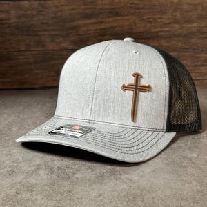 Christian Cross Leather Patch Hat – Richardson 112 Trucker Snapback – Unisex Faith Based Cap – Made in Kentucky