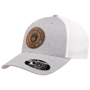 Personalized Flexfit 110 Trucker Hat with Laser-Engraved Leather Patch - Custom Logo or Text