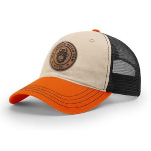 Custom Leather Patch Trucker Hats, Logo Hat, Laser Engraved Leather Patch, Business Merch, Company Logo Hat, Richardson 111 Snapback Hat