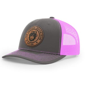 Custom Trucker Leather Patch Hat, Company brand, Personalized Logo or Text, Laser Engraved, Richardson Hats, Richardson 112