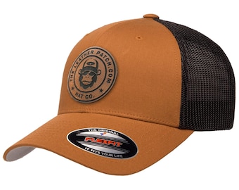 Custom Leather Patch FlexFit Trucker Hat: Personalized Company Logo
