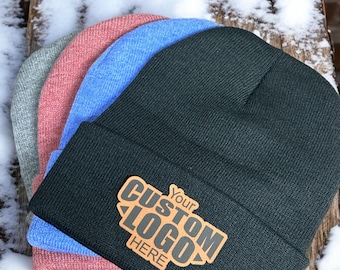 Custom Logo Cuffed Beanie: Personalized Leather Patch Beanie