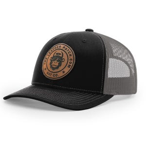 Custom Trucker Leather Patch Hat, Company brand, Personalized Logo or Text, Laser Engraved, Richardson Hats, Richardson 112