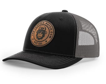 Custom Trucker Leather Patch Hat, Company brand, Personalized Logo or Text, Laser Engraved, Richardson Hats, Richardson 112