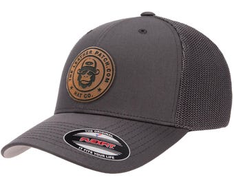 Custom Leather Patch FlexFit Trucker Hat: Personalized Company Logo