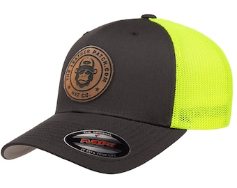 Custom Leather Patch FlexFit Trucker Hat: Personalized Company Logo