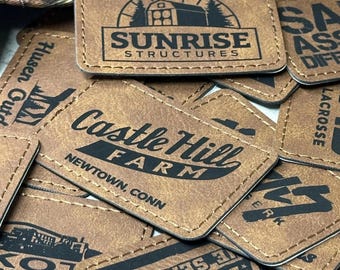 Custom Logo Iron On Patches with Stitching, Business Swag, Leatherette, DIY Do It Yourself, Leather Patches, Laser Cut Hat Patch