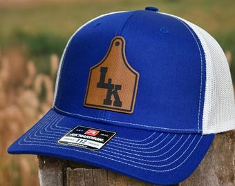 Custom Cattle Tag Leather Patch Hat: Personalized Ranch Logo, Richardson 112 Trucker