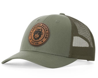 Custom Leather Patch Trucker Hats, Logo Hat, Laser Engraved Leather Patch, Business Merch, Company Logo Hat, Richardson 115 Snapback Hat
