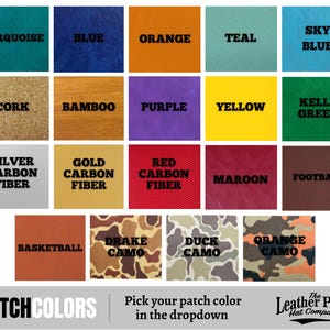 a collection of 16 different patch colors, each with a unique pattern and color, arranged in a grid format. The text "PATCH COLORS" is visible, indicating that the image is a collage of various patch colors.