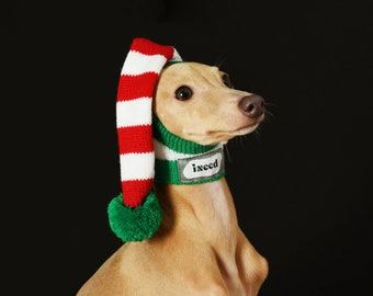 italian greyhound Christmas Pom Pom Hat,Pom Pom Dog Hat, , Greyhound Snood, Dog Hat, Dog Snood, Hand Knit Dog Hat, Dog Accessories