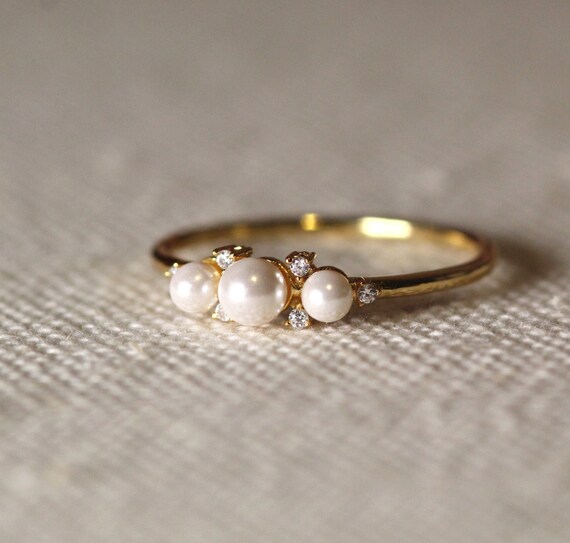 Art Deco Akoya Pearl Engagement Ring Rose Gold Diamond Wedding - Etsy
