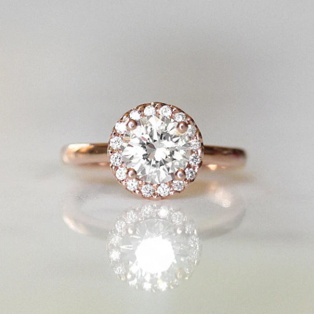 Halo Diamond Engagement Ring / Real Diamond Platinum Ring / - Etsy