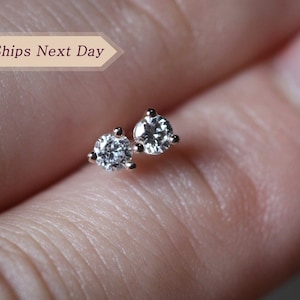 Tiny Diamond Earrings / Small Diamond Earrings / 2mmDiamond Earring / 14k Rose Gold, Rose Gold Earring, 14k Rose gold Post Earring