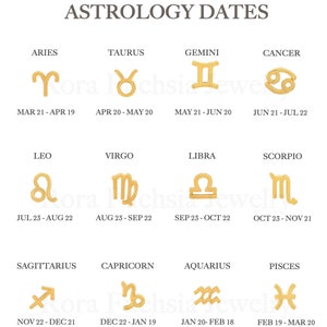 14k Solid Gold - Constellation Earrings - Aquarius, Pisces, Aries, Taurus, Gemini, Cancer, Leo, Virgo, Libra Scorpio, Sagittarius, Capricorn