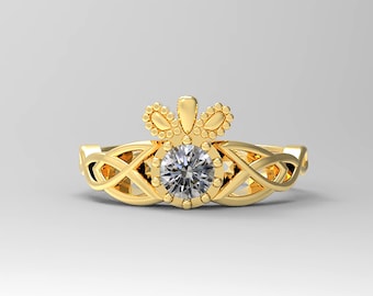 14kl Diamond Claddagh Ring, 14k Gold Claddagh Ring, Diamond Gold Ring, Gold Claddagh Ring, 14k yellow Claddagh ring, Claddagh Ring Women