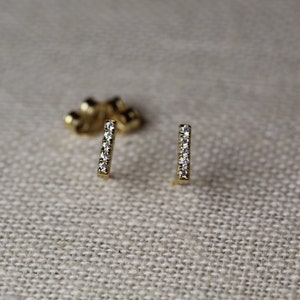 14k Gold Bar Ohrringe / Echte Diamant Ohrringe / Ohrstecker / Diamant Ohrstecker