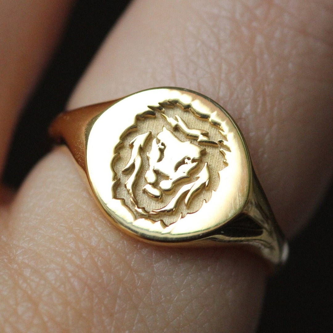 24k Lion Gold Ring Lion Signet Ring 14k Signet Ring/ 18k