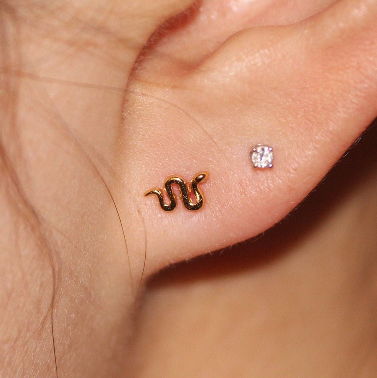 Snake Earrings Stud - 14k Solid Gold - Etsy