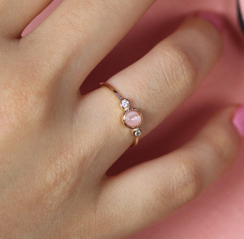 Rose Quartz and diamond Ring / Rose Quartz Diamond Ring /  14k image 1