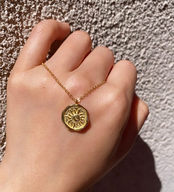 14k gold sun on sale and moon pendant