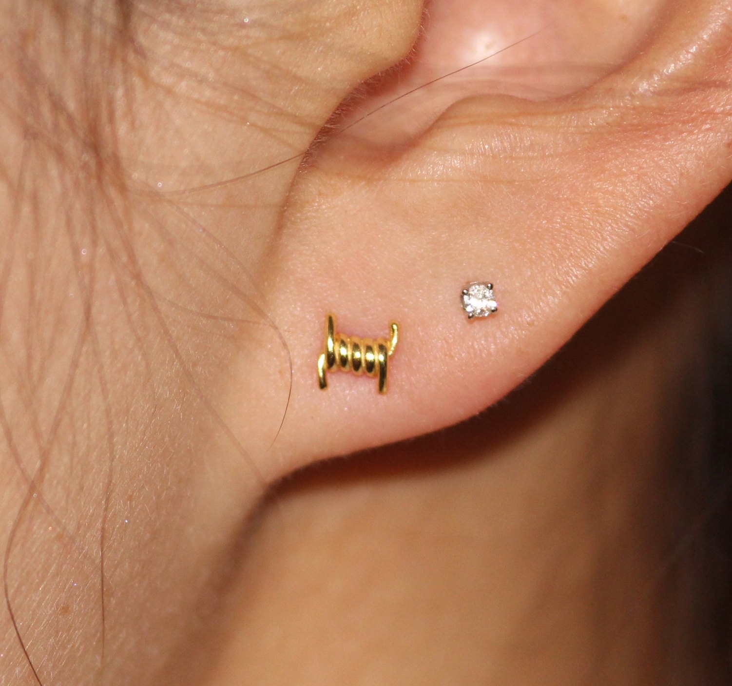 Foo 14k Piercing, Barbed Earrings, Stacking Earrings, Threaded