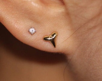 14k solid gold shark tooth post earrings