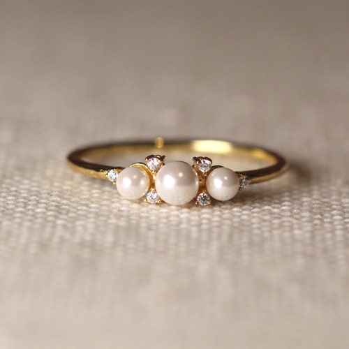 Art Deco Akoya Pearl Engagement Ring Rose Gold Diamond Wedding - Etsy