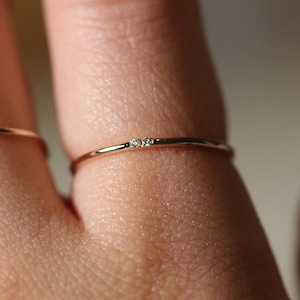 14k Solid Gold - Simple Diamond Ring