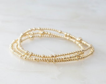 Lisa | Bracelet extensible en gold filled 14 carats pour elle | bracelet empilable de perles de taille personnalisée | cadeau bracelet minimaliste | étanche