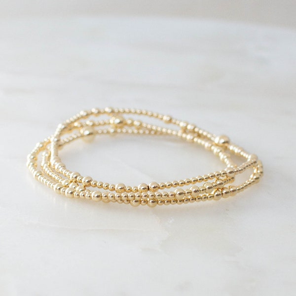 Lisa | 14k gold filled beaded stretch bracelet for her | custom size beaded stacking bracelet | minimalist bracelet gift | waterproof