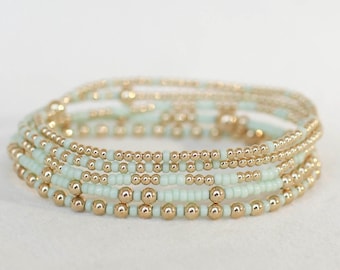 COTTON CANDY | seed bead gold filled bracelets for women | pink stacking bracelet gift for her | bridesmaid minimal custom stretch bracelet