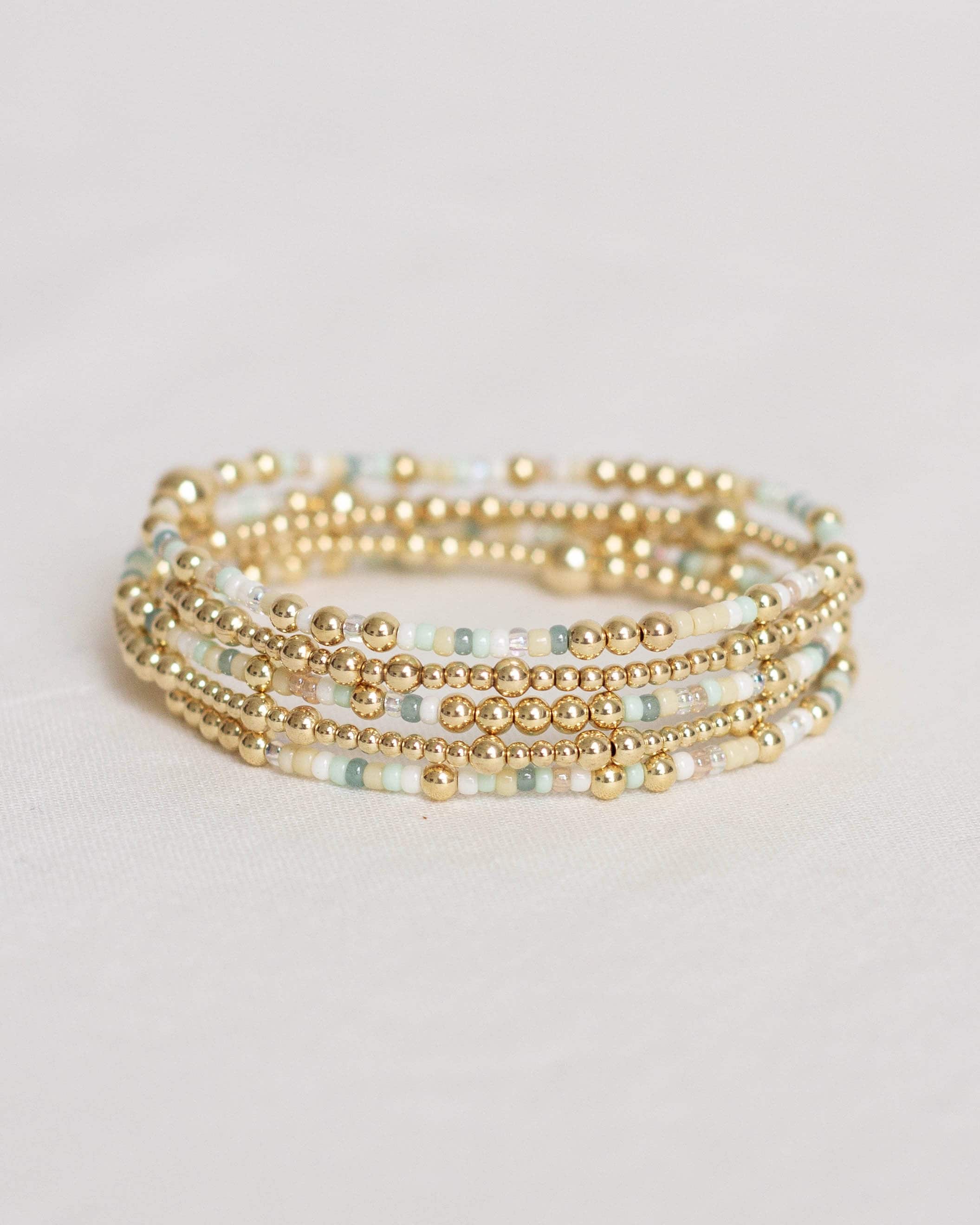 Sandy Waves: Hello Summer | 14k Gold Filled Bracelet | tiny beaded stretch bracelet | summer bracelet stack beach vacation gold beads