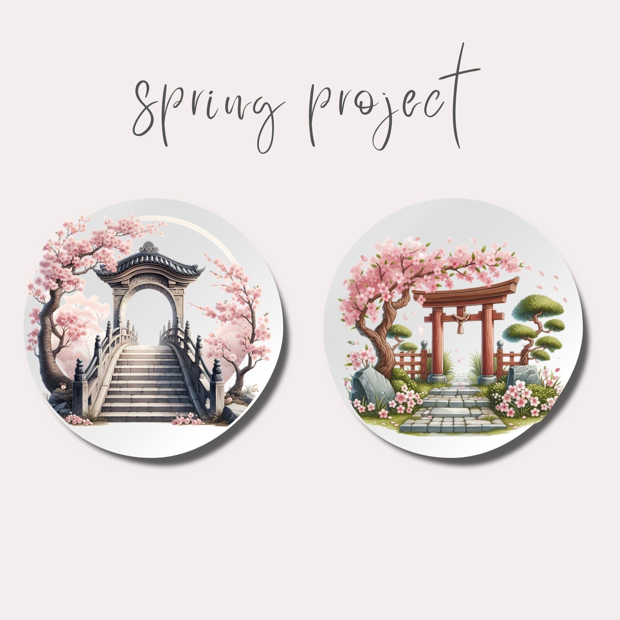 Cherry Blossom Clipart Japanese Garden Watercolor PNG (commercial Use ...