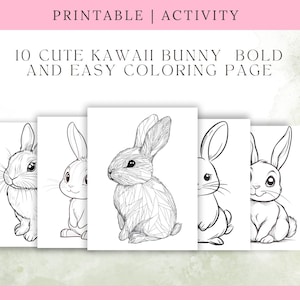 以下が含まれることがあります： かわいいカワイクンニンのイラストが10個入った、印刷可能なぬり絵ページ。ウサギは太くて簡単なスタイルで描かれているので、小さなお子様でも簡単に塗ることができます。