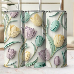 Pastel Tulip Seamless 20 oz Skinny Tumbler Wrap PNG, Floral Digital Download, Spring Flower Sublimation Tumbler Design