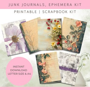 Vintage Floral Junk Journal Pages Grunge Background Shabby Chic Printable Ephemera Paper Scrapbooking Collage Kit Digital Download