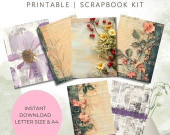 Vintage Floral Junk Journal Pages Grunge Background Shabby Chic Printable Ephemera Paper Scrapbooking Collage Kit Digital Download