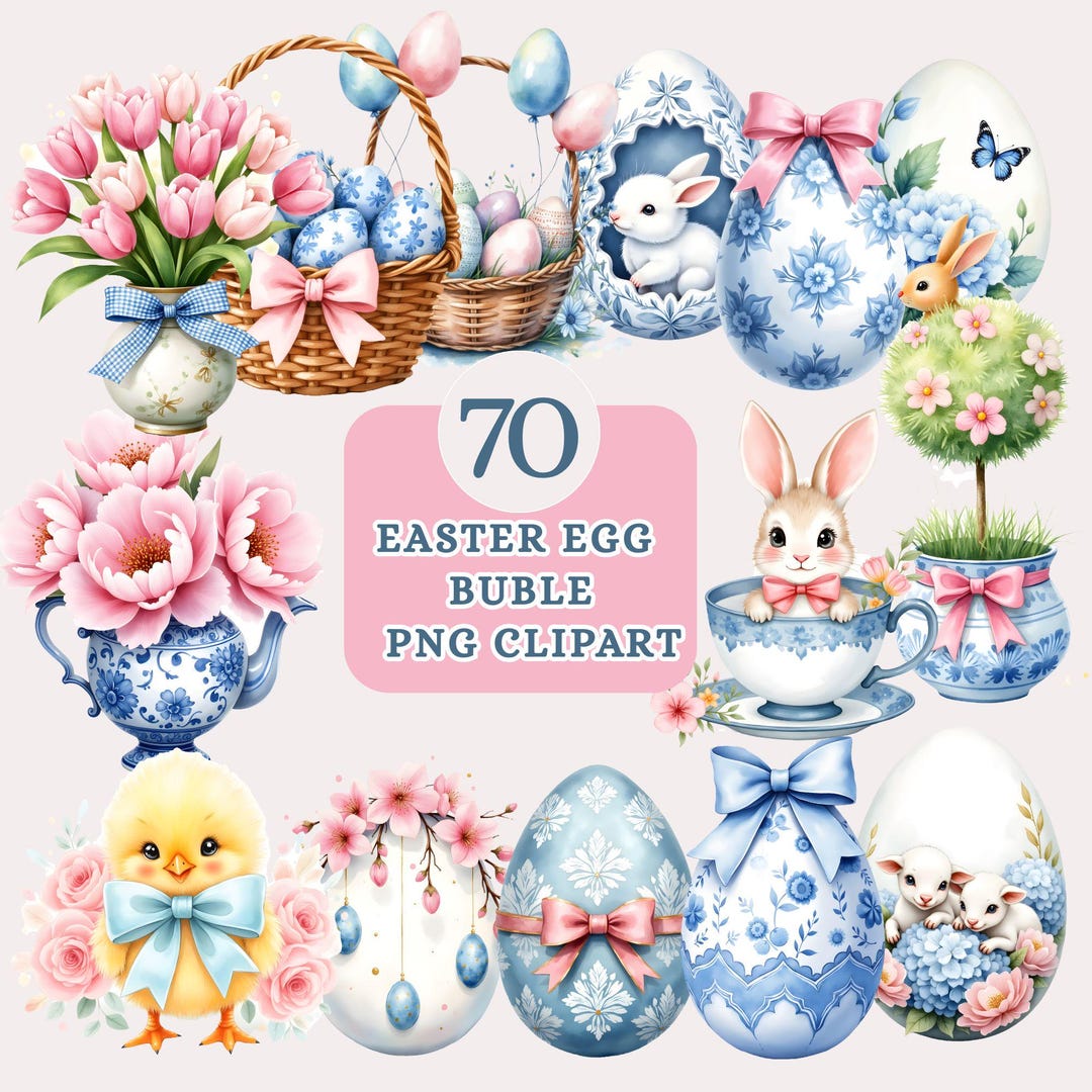 70 Watercolor Easter Egg PNG, Floral Spring Clipart Set Digital ...