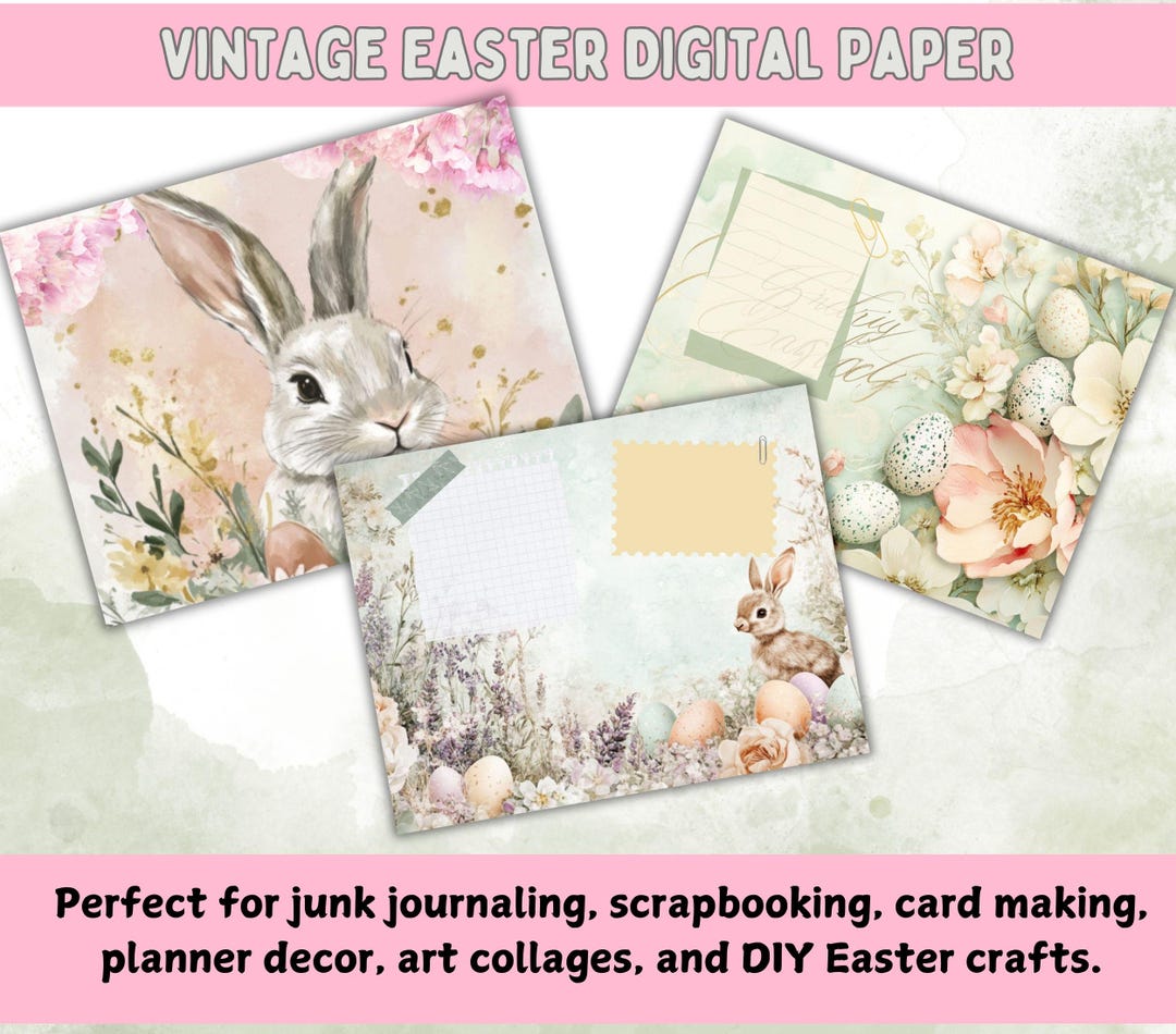 Vintage Easter Bunny Junk Journal Kit Spring Floral Journal Page Shabby ...