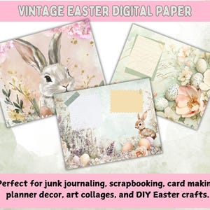 Vintage Easter Bunny Junk Journal Kit  Spring Floral Journal Page Shabby Chic Printable Easter Ephemera Scrapbook Card Making Digital Paper