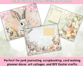 Vintage Easter Bunny Junk Journal Kit  Spring Floral Journal Page Shabby Chic Printable Easter Ephemera Scrapbook Card Making Digital Paper