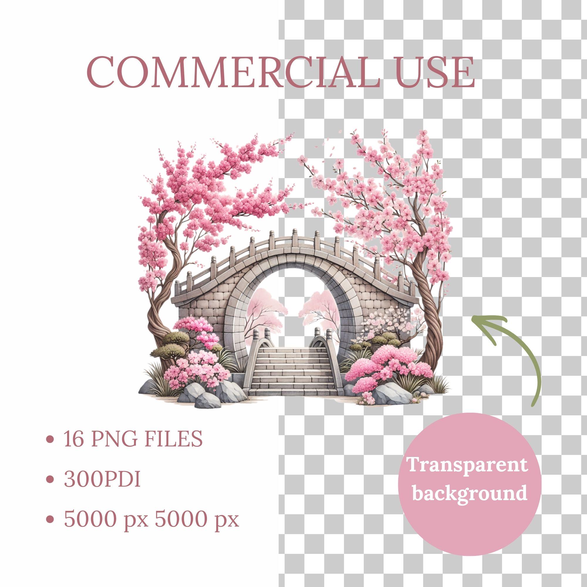 Cherry Blossom Clipart Japanese Garden Watercolor PNG (commercial Use ...