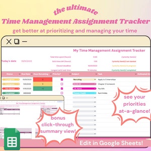 Assignments Tracker for Time Management | Student Planner | Career Development | Google Sheets