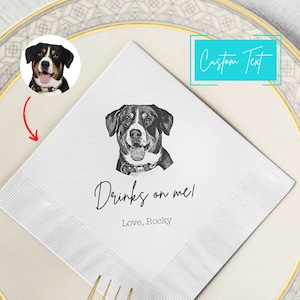 Custom Pet Cocktail Napkins | Dog Wedding Napkins | Custom cat Cocktail Napkins | Custom Pet Portrait Wedding Napkins