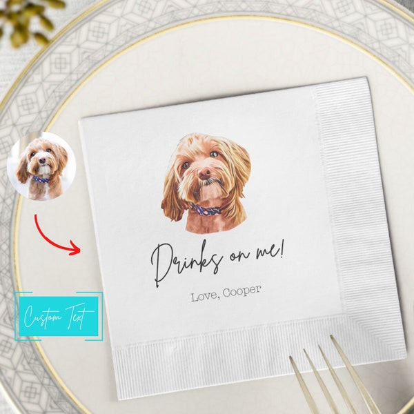 Full Color Personalized Pet Wedding Cocktail Napkins, Dog Cocktail Napkins for Wedding, Custom Wedding Napkins, Dog Wedding Decor