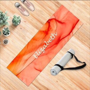 Personalized Orange, Red, Fire, Abstract Yoga Mat, Waves and Colors Custom Exercise Mat, Colorful Happy Pilates Mat Design, Great Yoga Gift