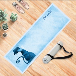 Cat on Yoga Mat, Custom Pilates Mat, Personalized Cat Exercise Mat, Animals Lover Mat with text, Love My Cat Gift,  Mat with Humor