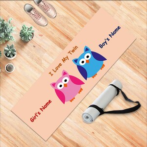 Personalized Twins Mat, Custom Owls Gift, Printed Birthday Present, Mat with Text  or quote for Brothers and Sisters, Twin Toddlers Gift