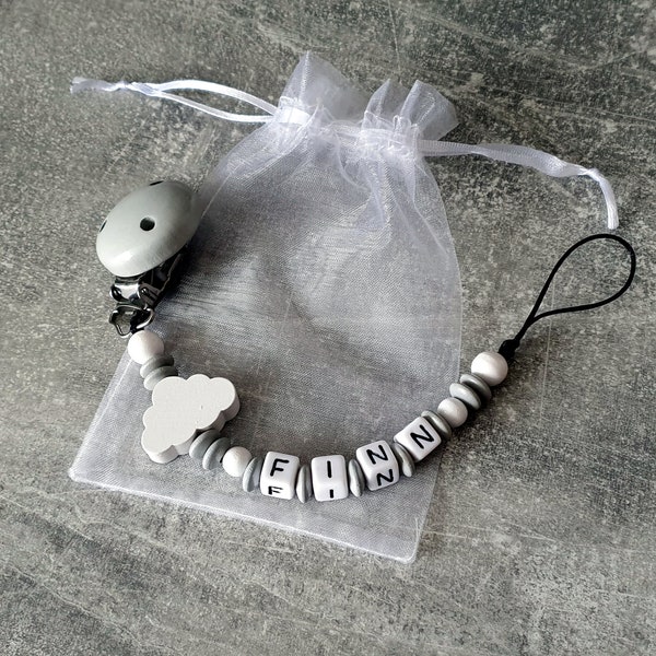 Schnullerkette Wolke weiß mit oder ohne Namen | personalisiert | Geschenk Geburt / Babyparty / Taufe | Babyfotografie | Babyshooting